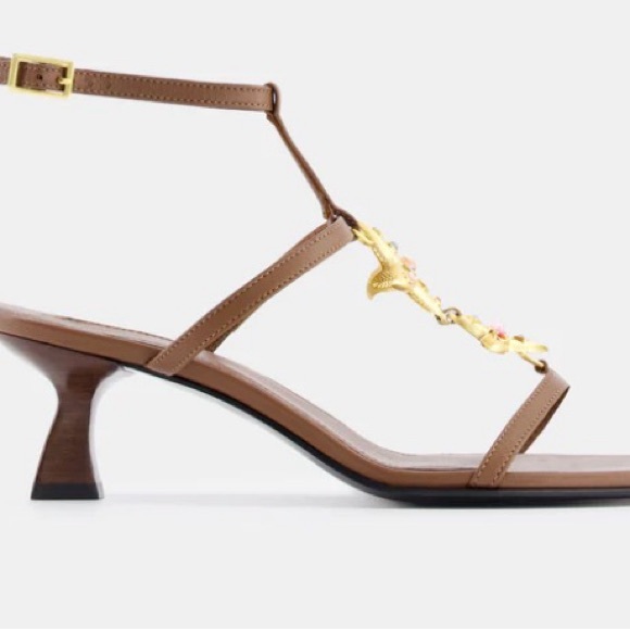 Nodaleto Brown Strappy Sandals with Gold Accents - Picture 1 of 7